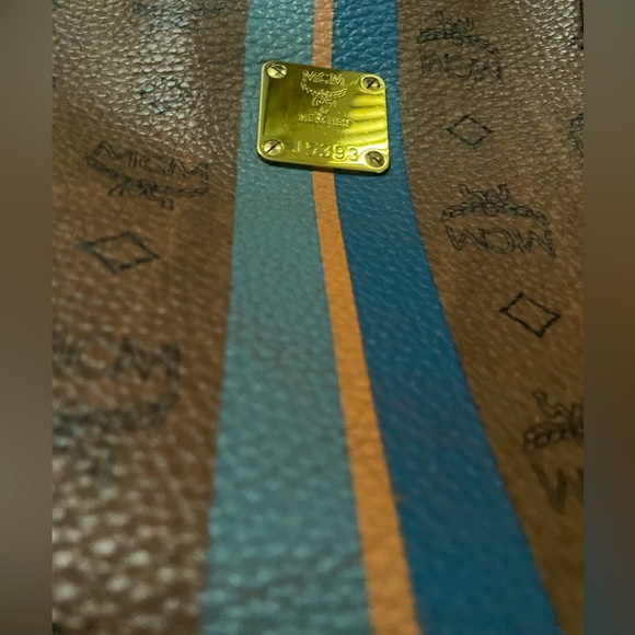 MCM brown stripe visetos top zipper tote bag - Picture 9 of 17